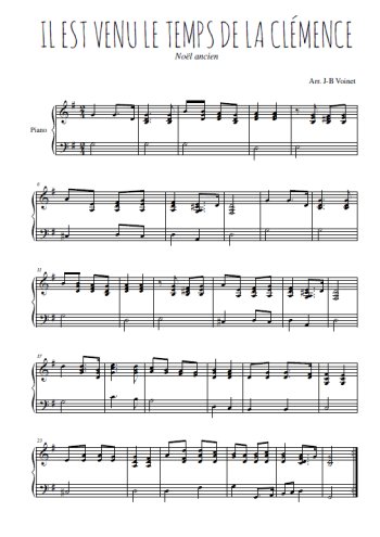 Téléchargez l'arrangement pour piano de la partition de Il est venu le temps de la clémence en PDF